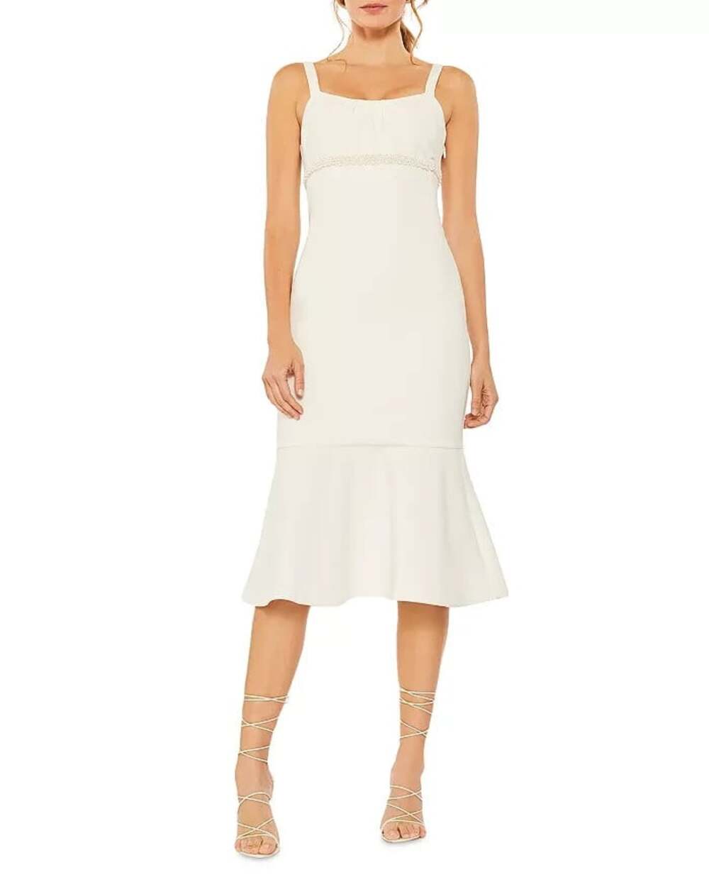 Likely Lane Size 8 Ivory White Beaded Bridal Trumpet Hem Midi Dress NWT $278